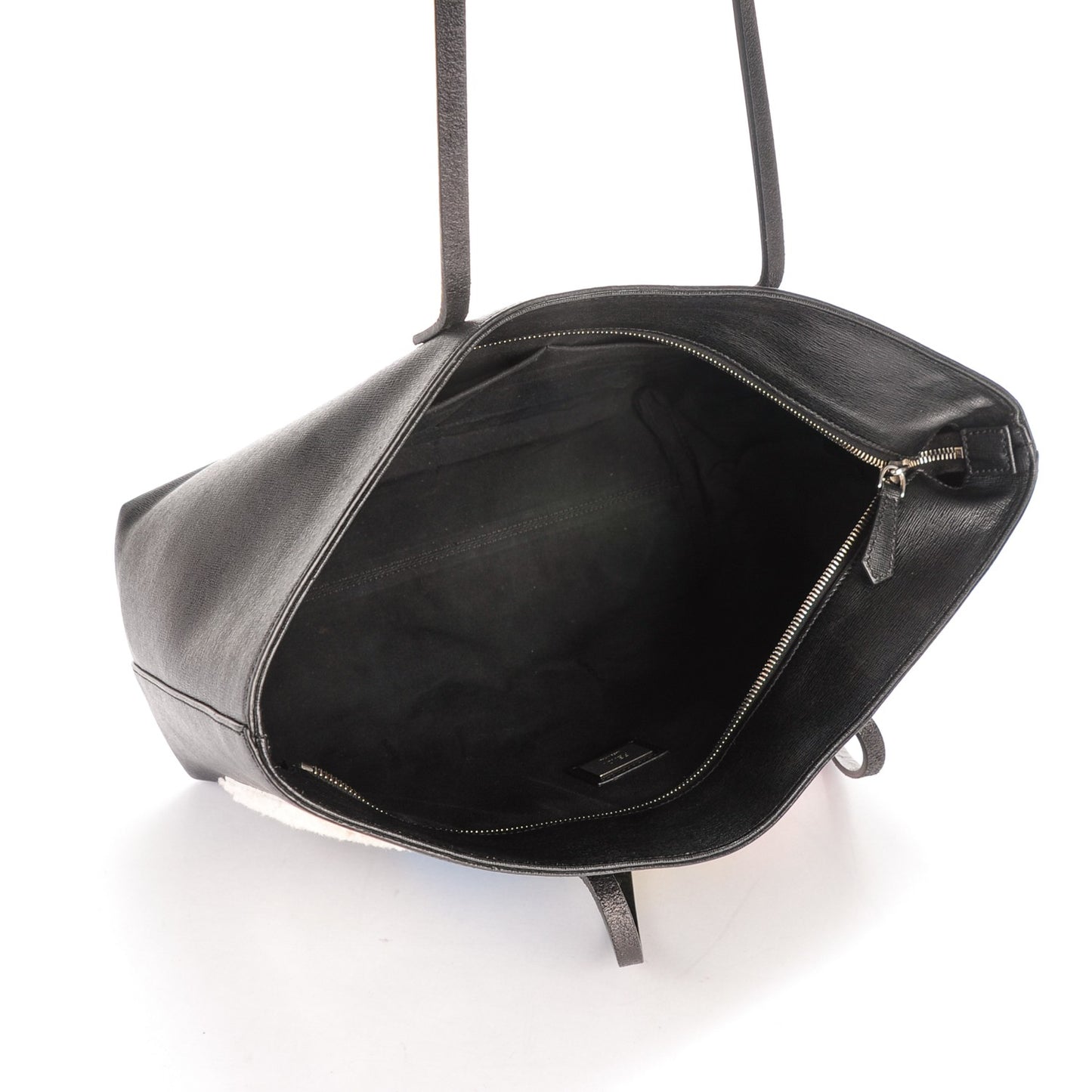 Vitello Elite Shearling Block Letter Small Roll Tote Black