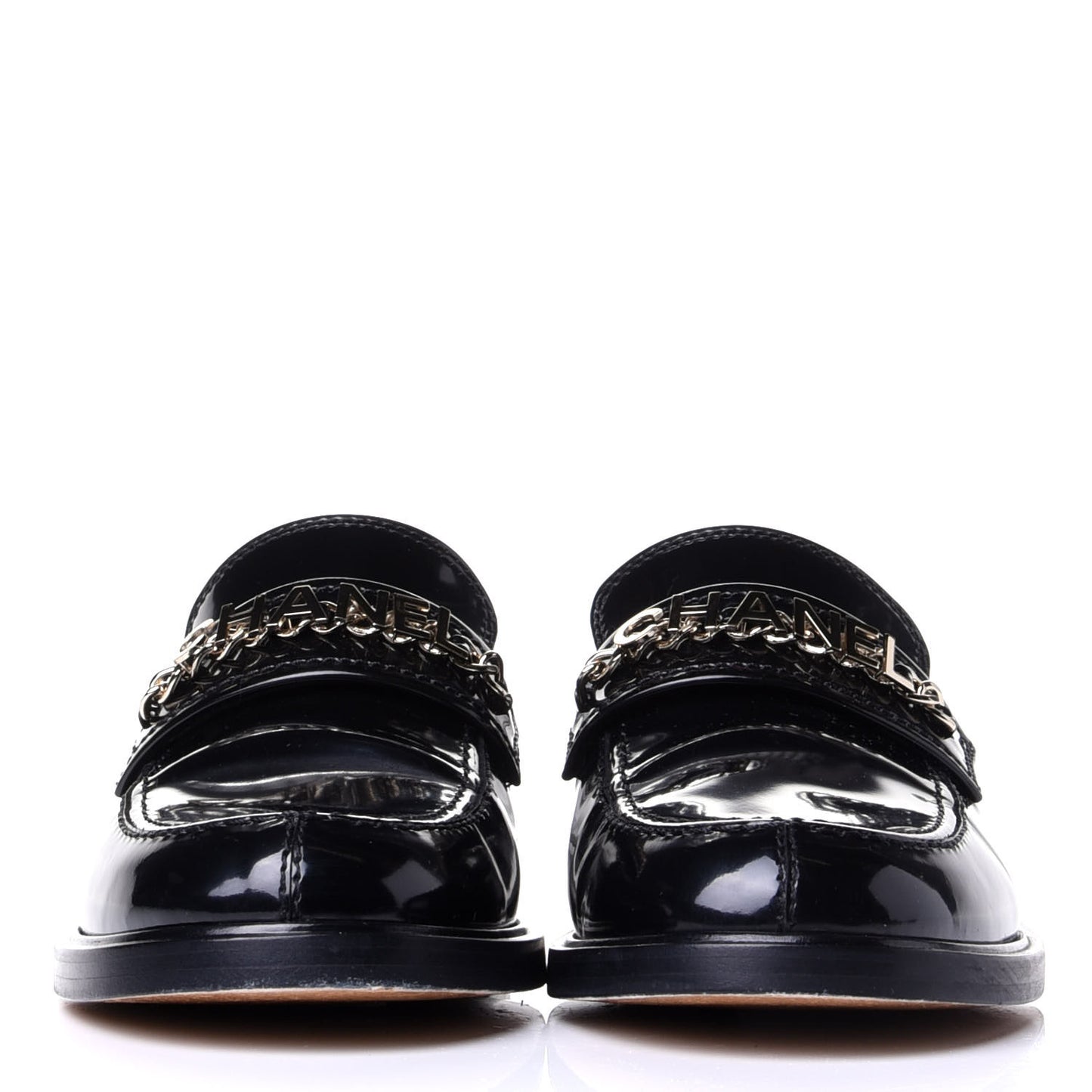 Shiny Calfskin Logo Loafers 41 Black