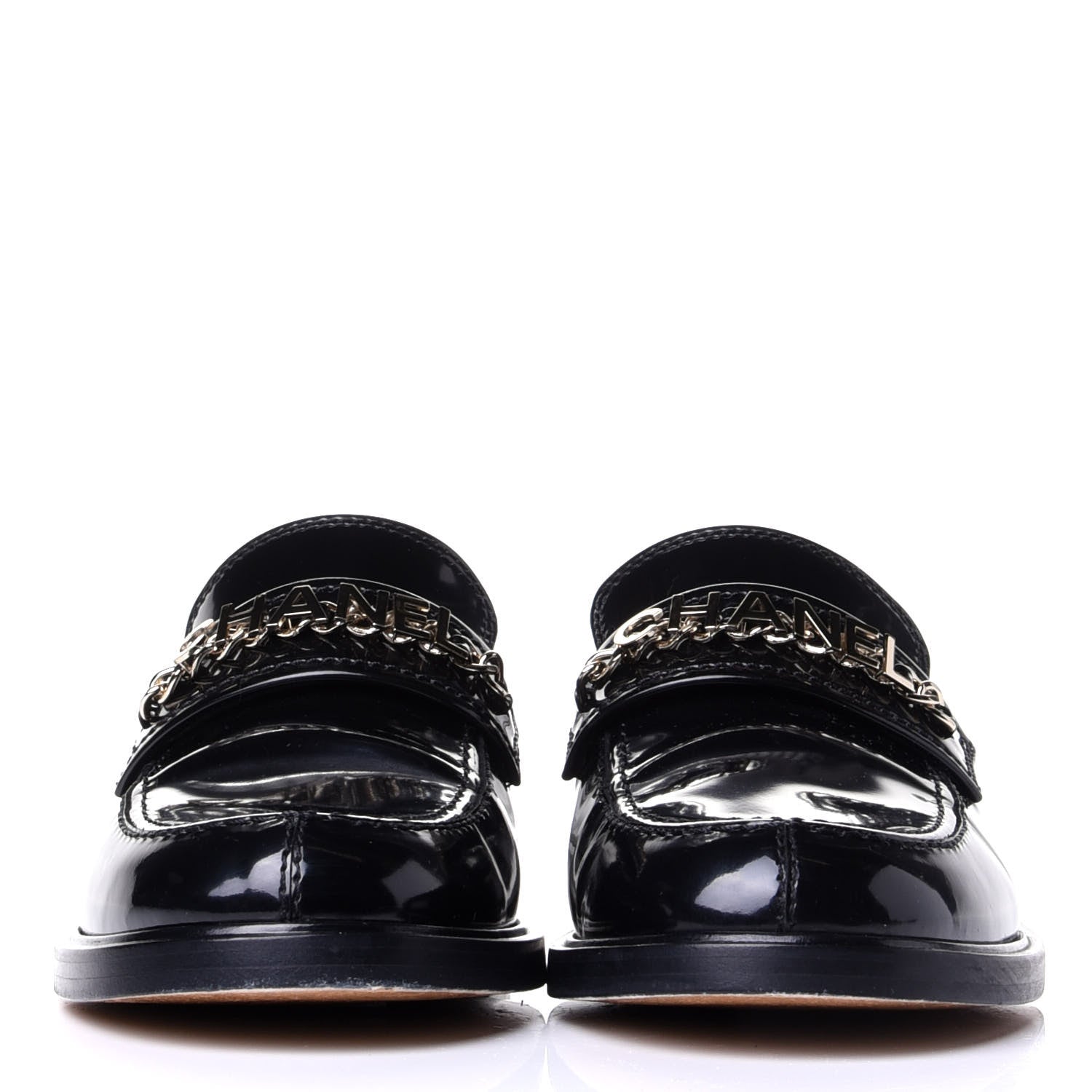 Chanel Shiny Calfskin Logo Loafers 41 Black 2 of 11