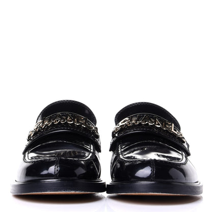 Chanel Shiny Calfskin Logo Loafers 41 Black 2 of 11