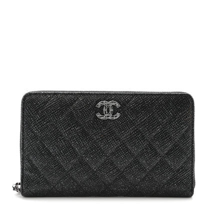 Chanel Glittered Calfskin Quilted Large Zip Around Organizer Wallet Black 1 of 9