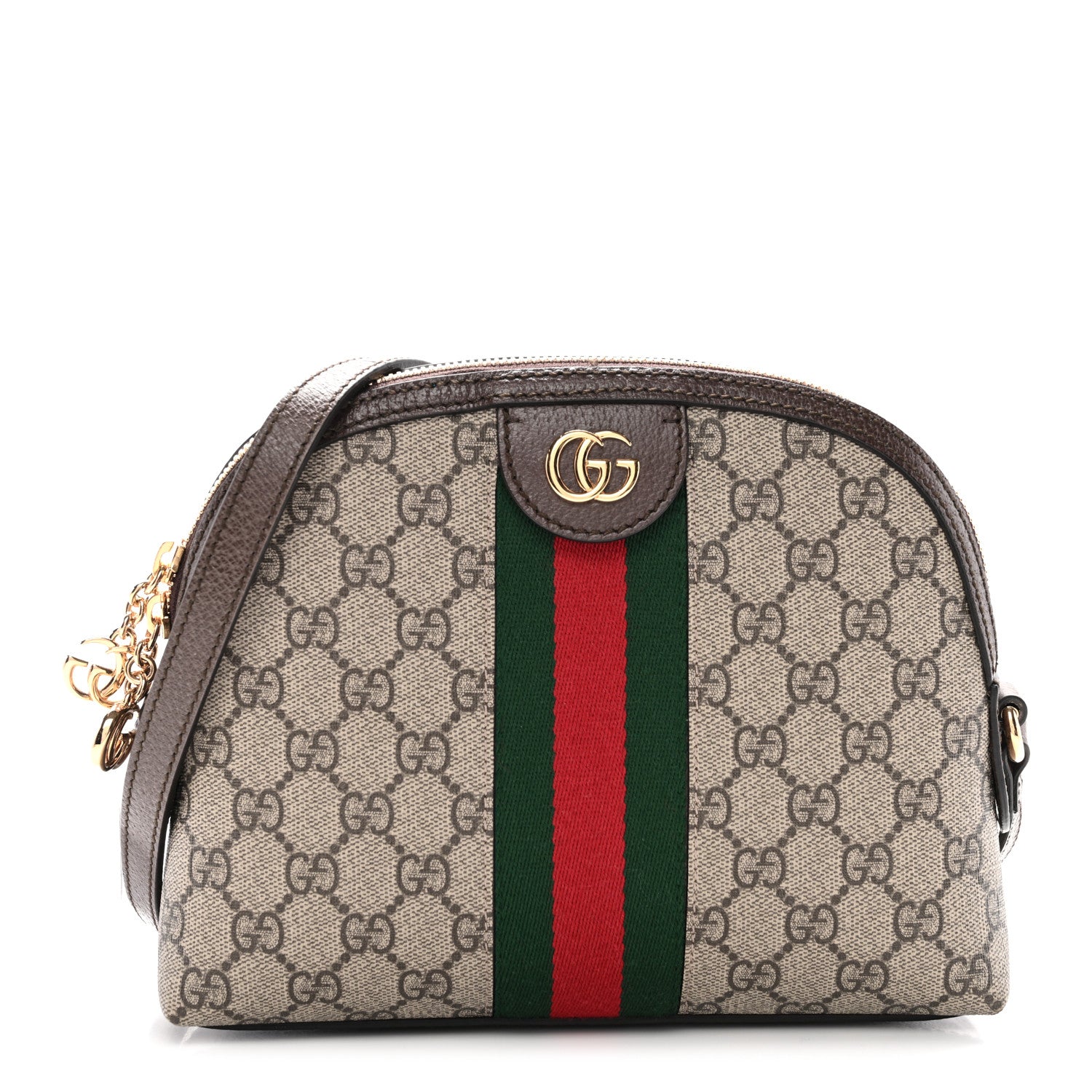 Gucci GG Supreme Monogram Textured Dollar Calfskin Web Small Ophidia Dome Shoulder Bag Beige Ebony New Acero 1 of 11