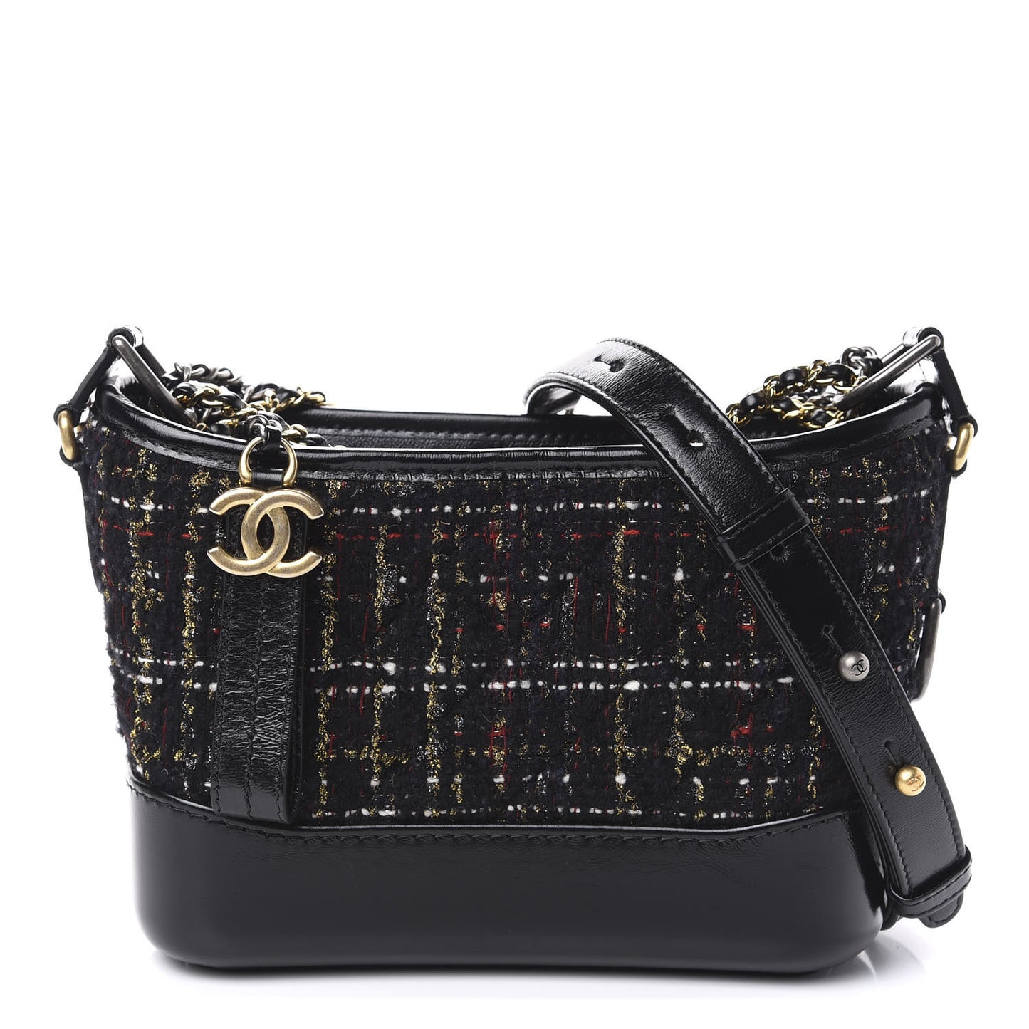 Tweed Calfskin Small Gabrielle Hobo Black Gold Red Ecru
