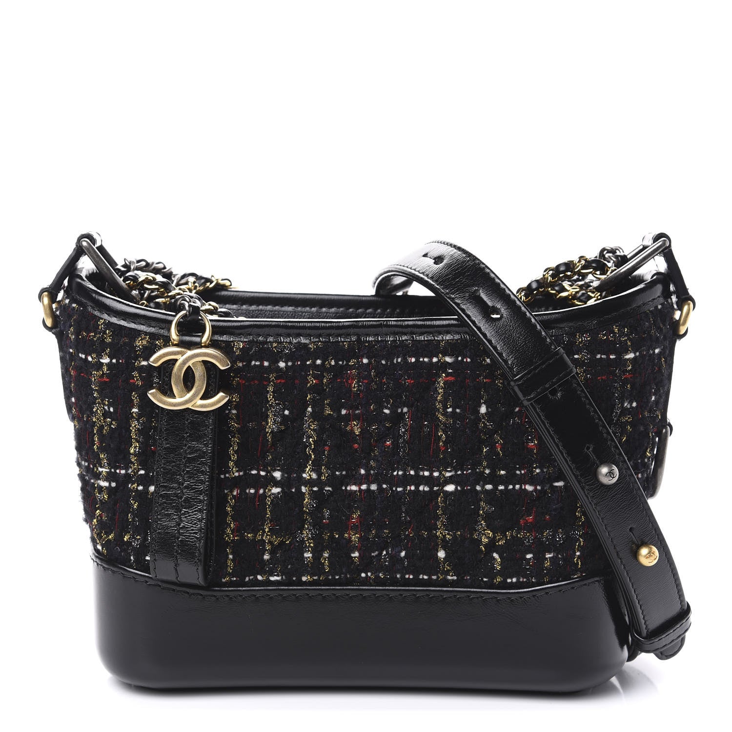 Chanel Tweed Calfskin Small Gabrielle Hobo Black Gold Red Ecru 1 of 11