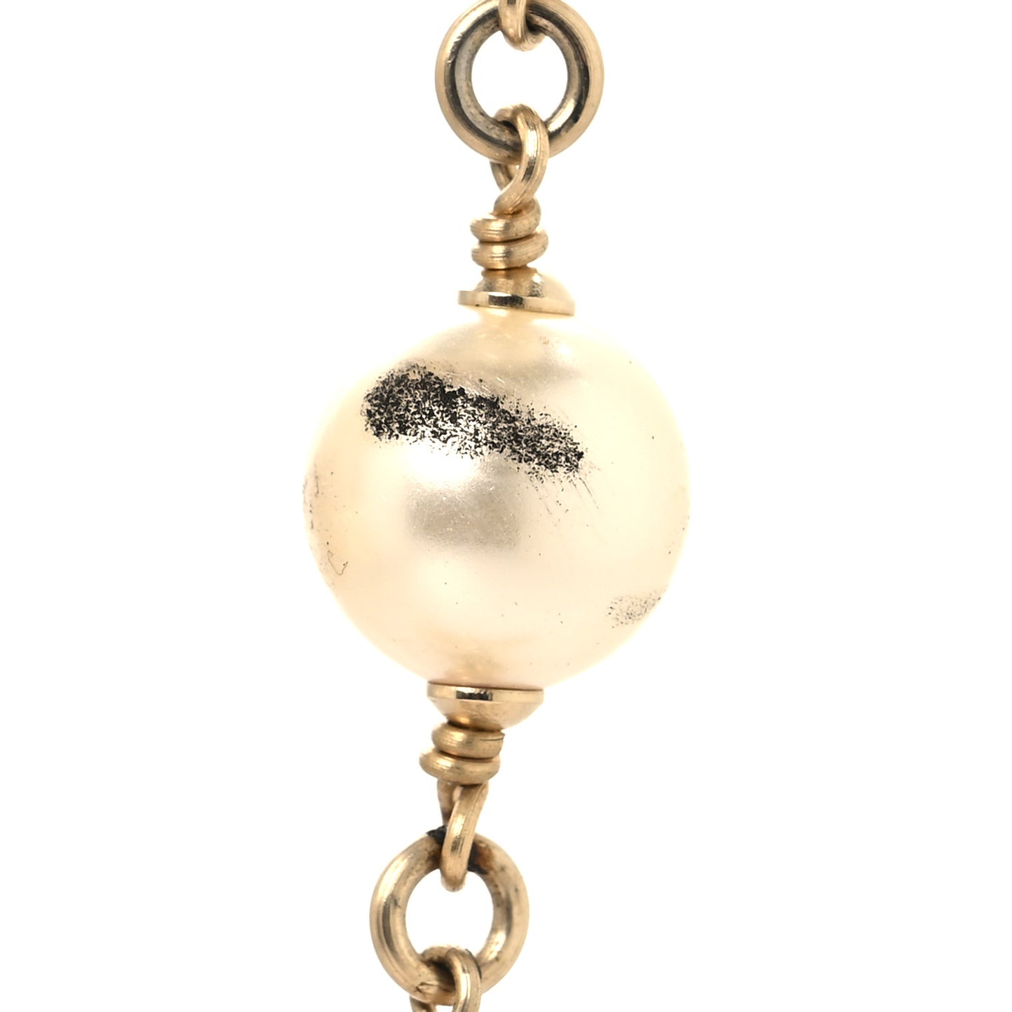 Graduated Pearl Crystal Twisted CC Long Necklace Gold