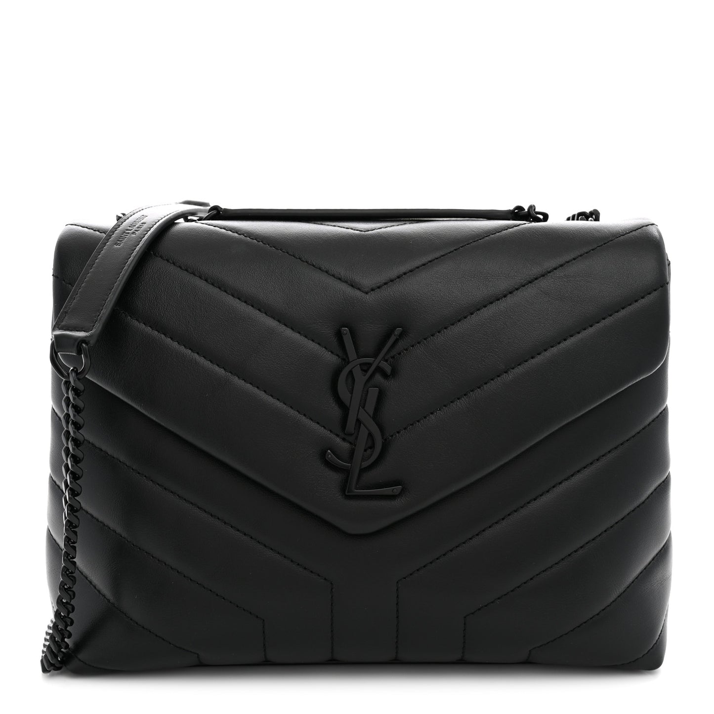 Calfskin Y Quilted Monogram Monochrome Small Loulou Chain Satchel Black