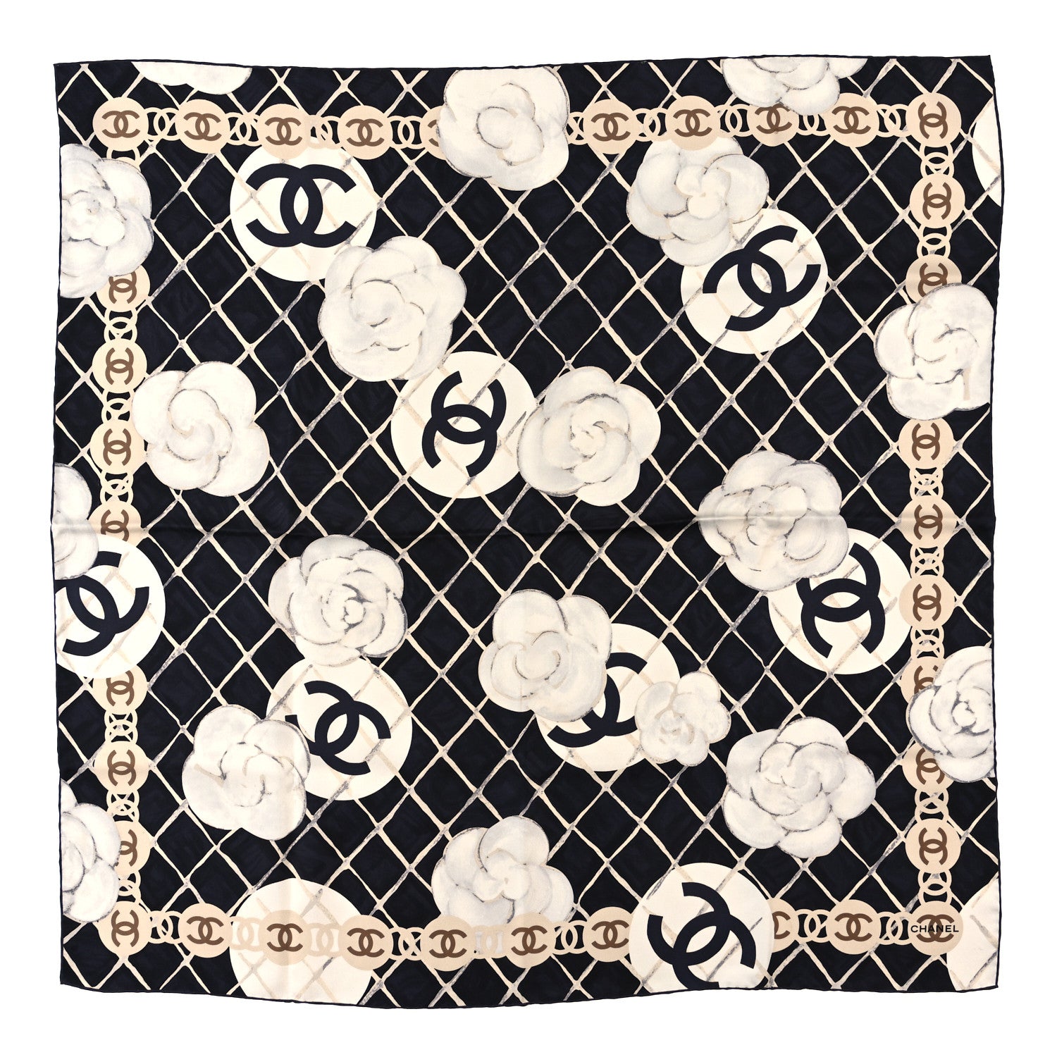 Chanel Silk Camellia CC Square Scarf Black 1 of 3