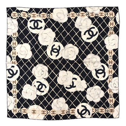 Chanel Silk Camellia CC Square Scarf Black 1 of 3