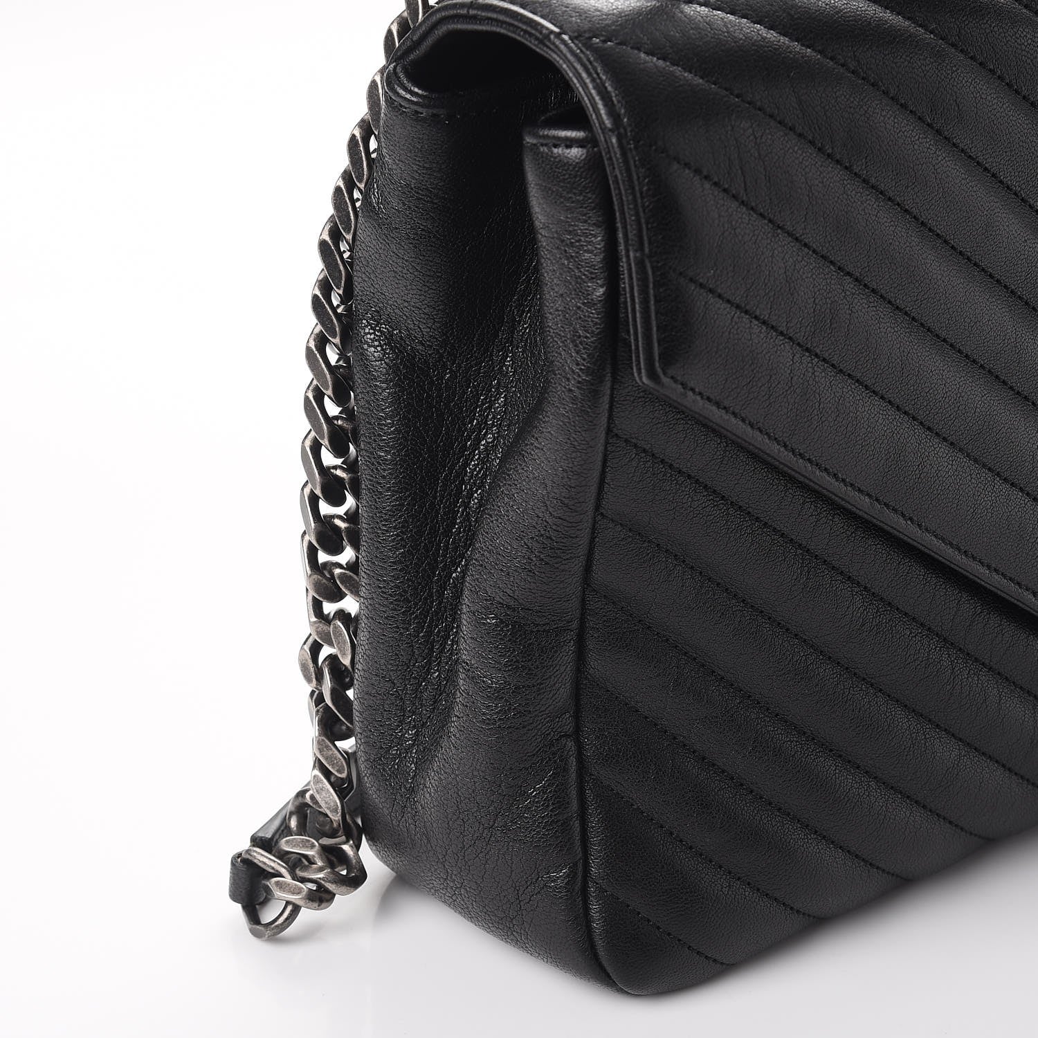 Saint Laurent Sheepskin Matelasse Chevron Monogram Large College Satchel Black 9 of 9