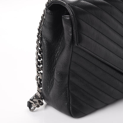 Saint Laurent Sheepskin Matelasse Chevron Monogram Large College Satchel Black 9 of 9