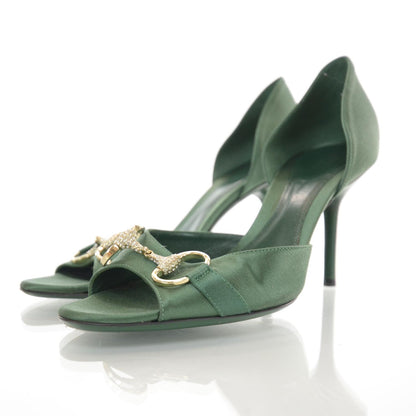 Gucci Satin Crystal Horsebit Hollywood Pumps 7.5 Green 2 of 7