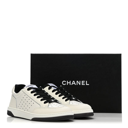 Chanel Grained Calfskin Fabric Womens Logo Sneakers 39 White Black 9 of 9
