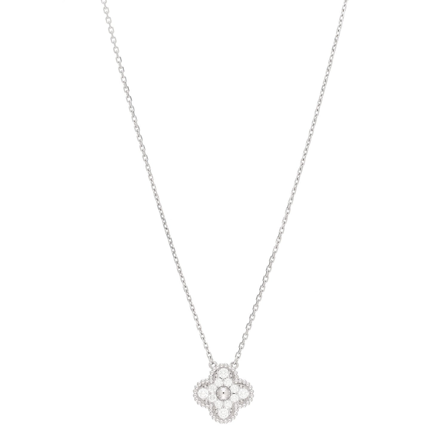 Van Cleef & Arpels 18K White Gold Diamond Vintage Alhambra Pendant Necklace 1 of 5