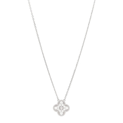 Van Cleef & Arpels 18K White Gold Diamond Vintage Alhambra Pendant Necklace 1 of 5