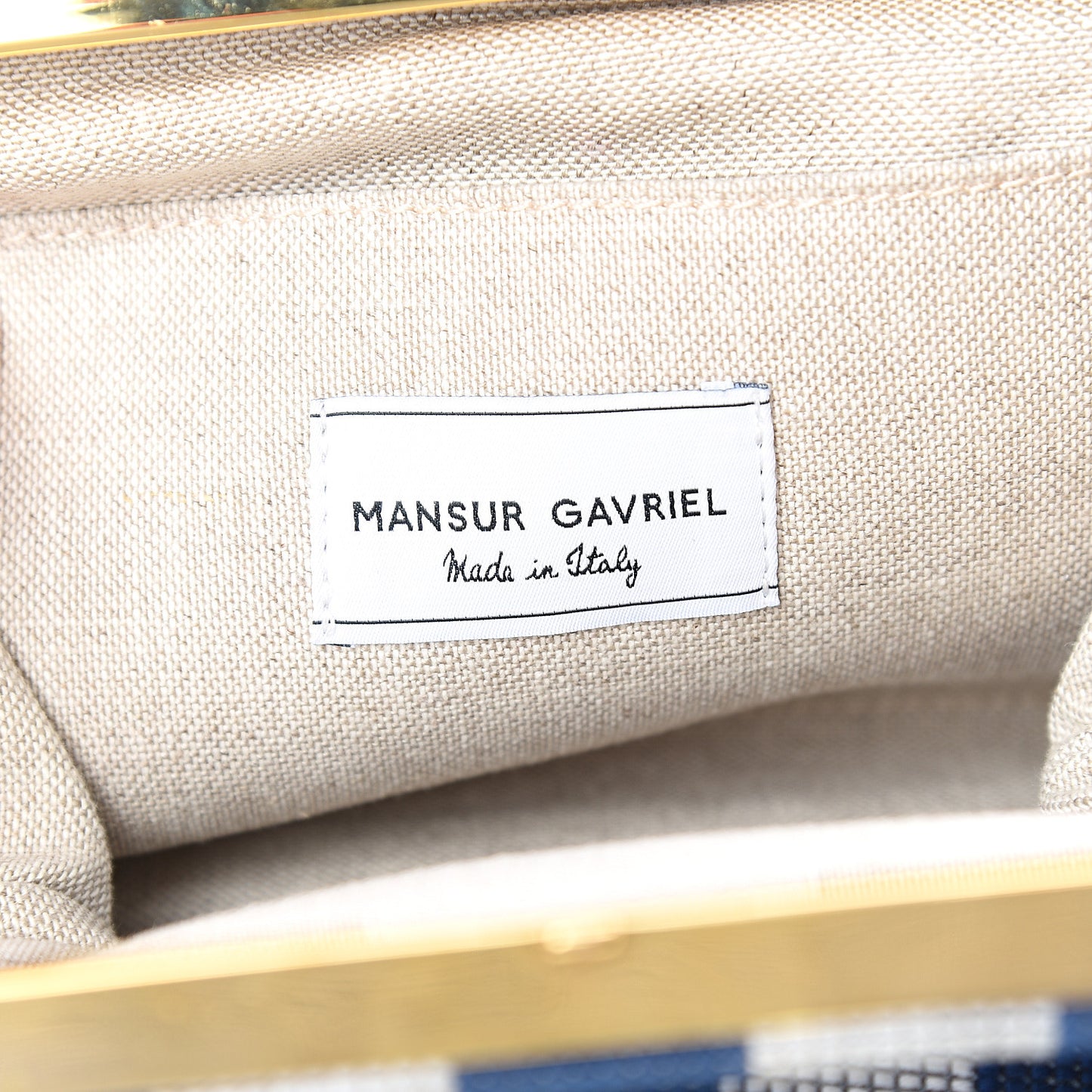 Canvas Stripe Mini Volume Chain Clutch Blue White