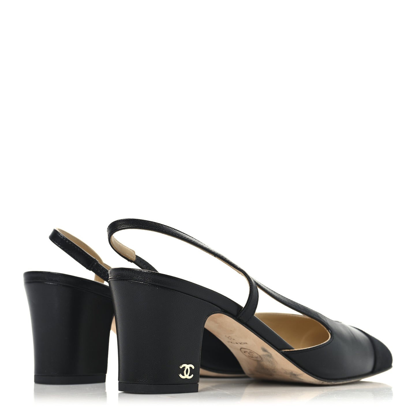 Goatskin Grosgrain Cap Toe CC Slingback Sandals 38 Black