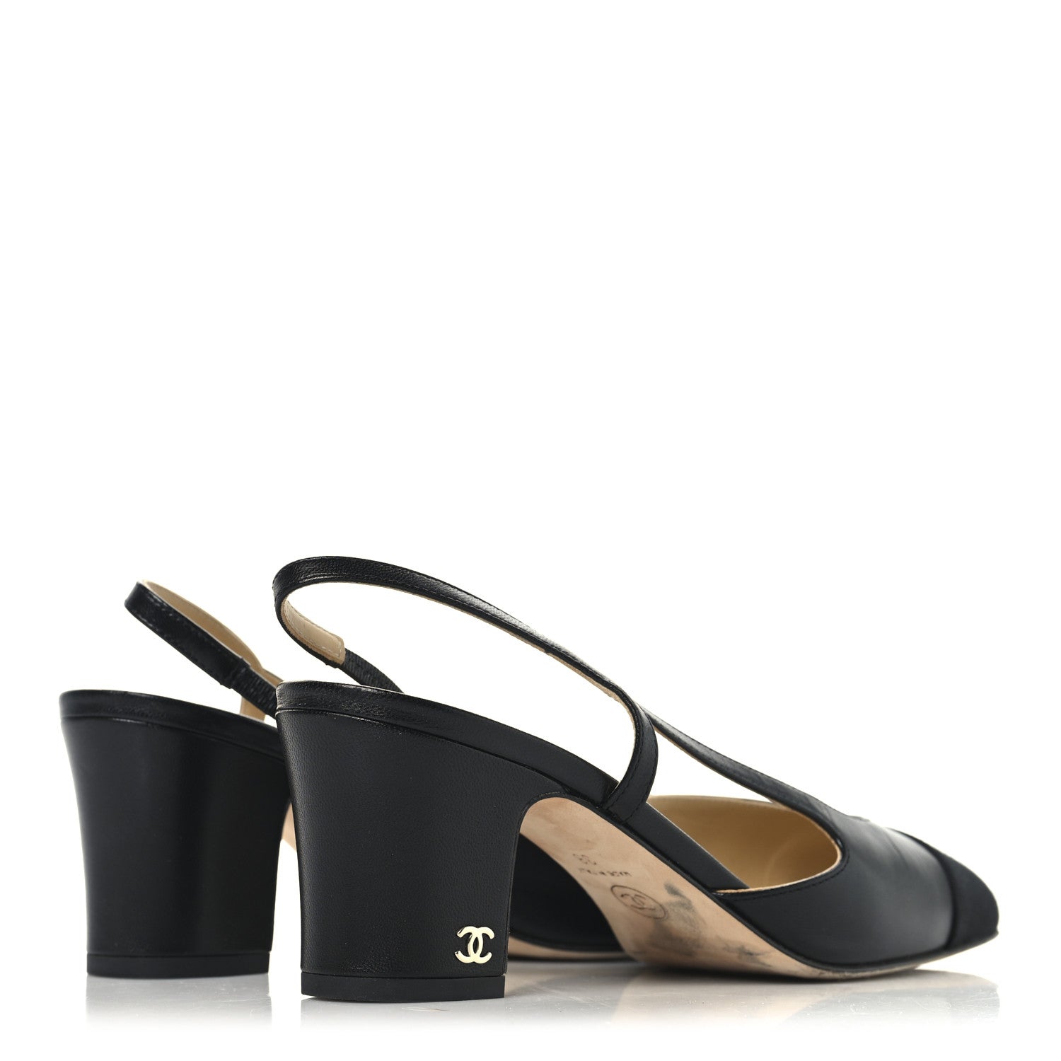 Chanel Goatskin Grosgrain Cap Toe CC Slingback Sandals 38 Black 5 of 11
