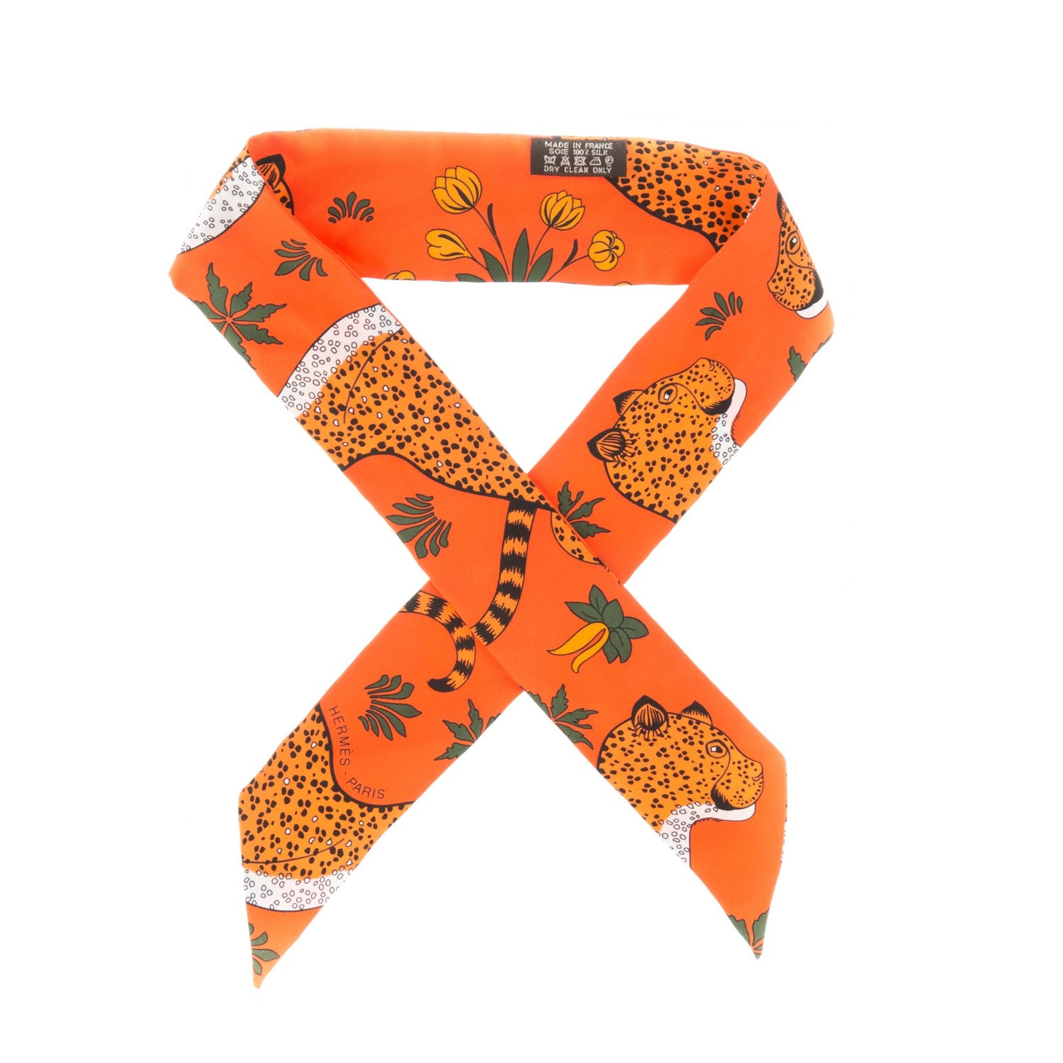 Hermes Silk Les Leopards Twilly Orange Abricot Vert 1 of 5