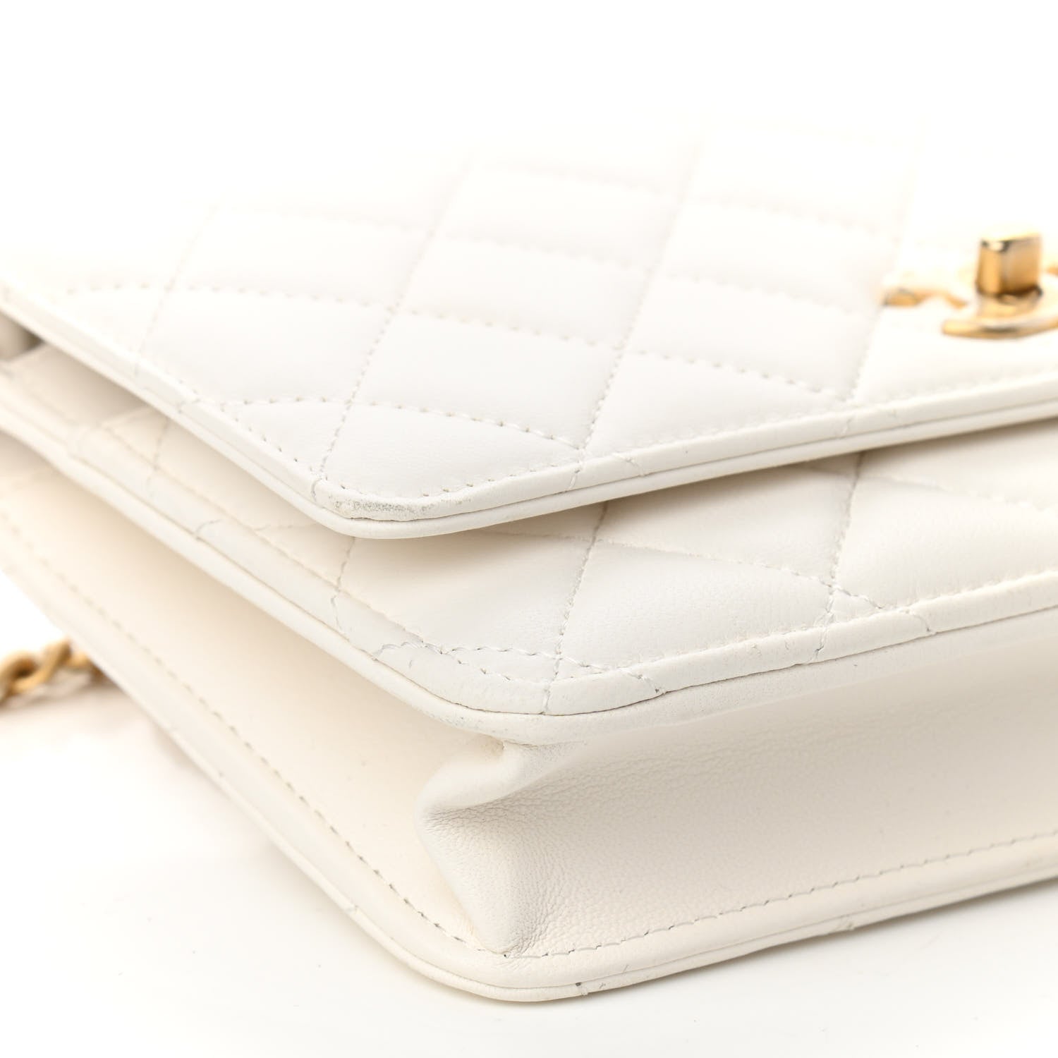 Chanel Lambskin Quilted CC Pearl Crush Wallet on Chain WOC White 19 of 23