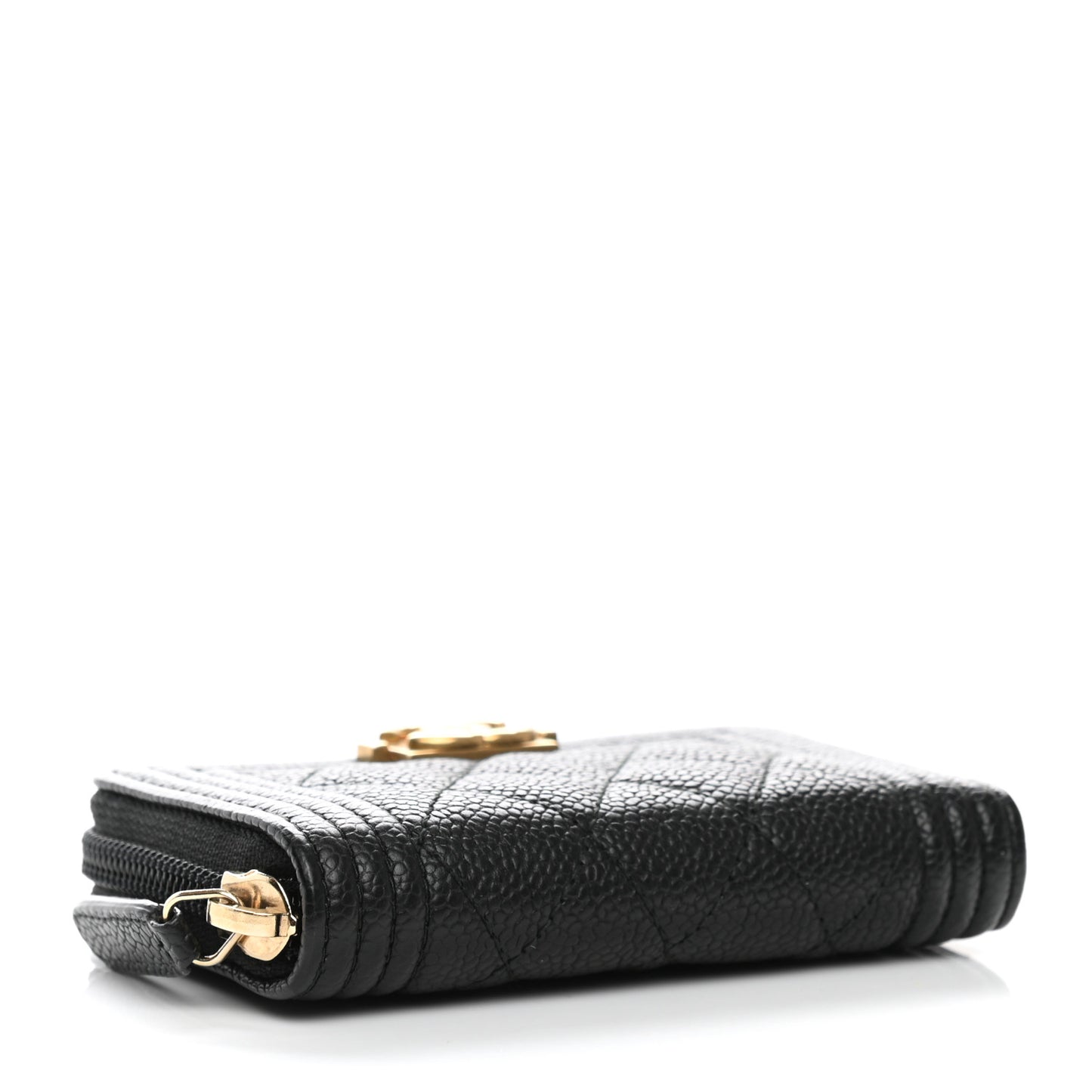 Caviar Quilted Boy Zip Around Coin Purse Wallet Black