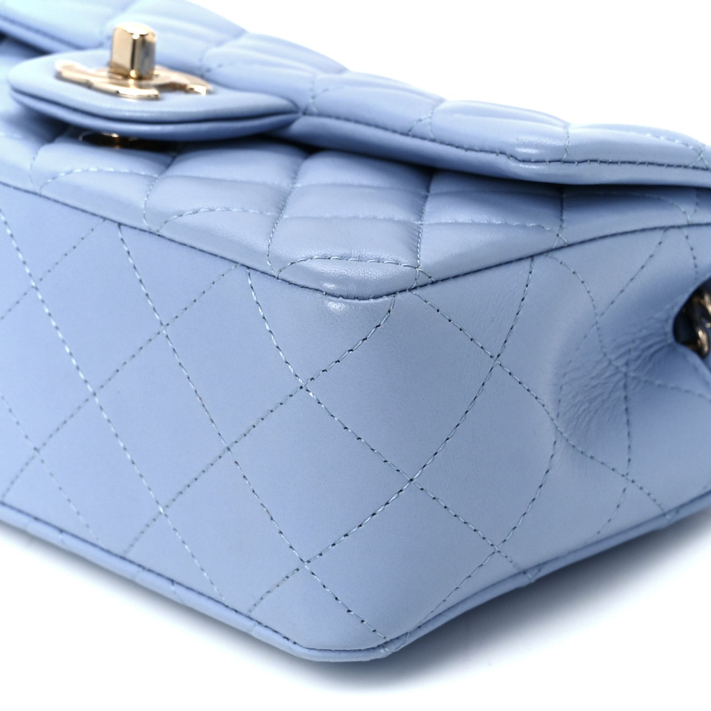 Lambskin Quilted Mini Rectangular Flap Light Blue