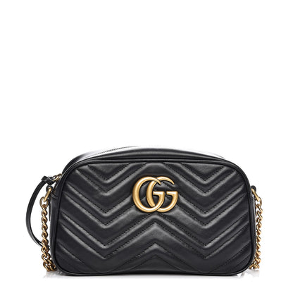 Gucci Calfskin Matelasse Small GG Marmont Chain Shoulder Bag Black 1 of 7