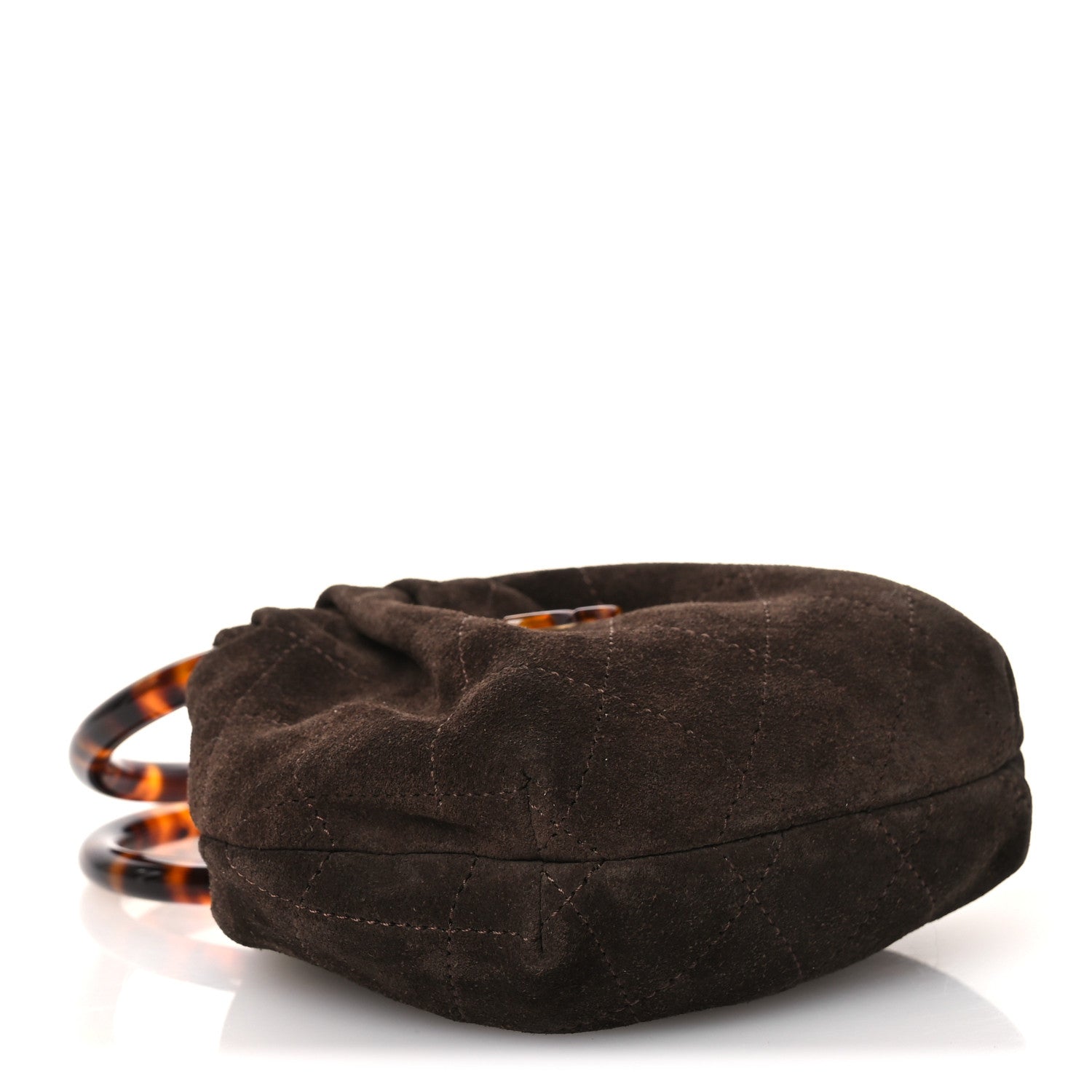 Chanel Suede Calfskin Plexiglass Tortoise Shell Quilted Mini Pouch Brown 4 of 10
