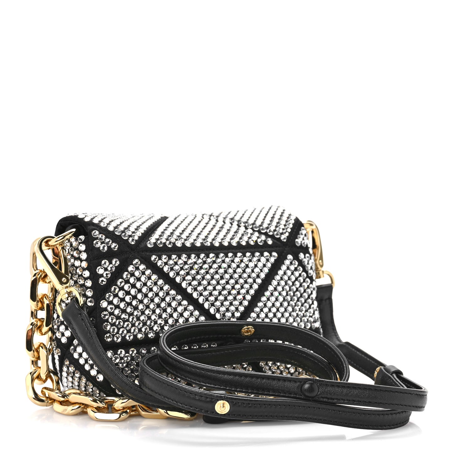 Satin Crystal Mini Bag With Chain Black