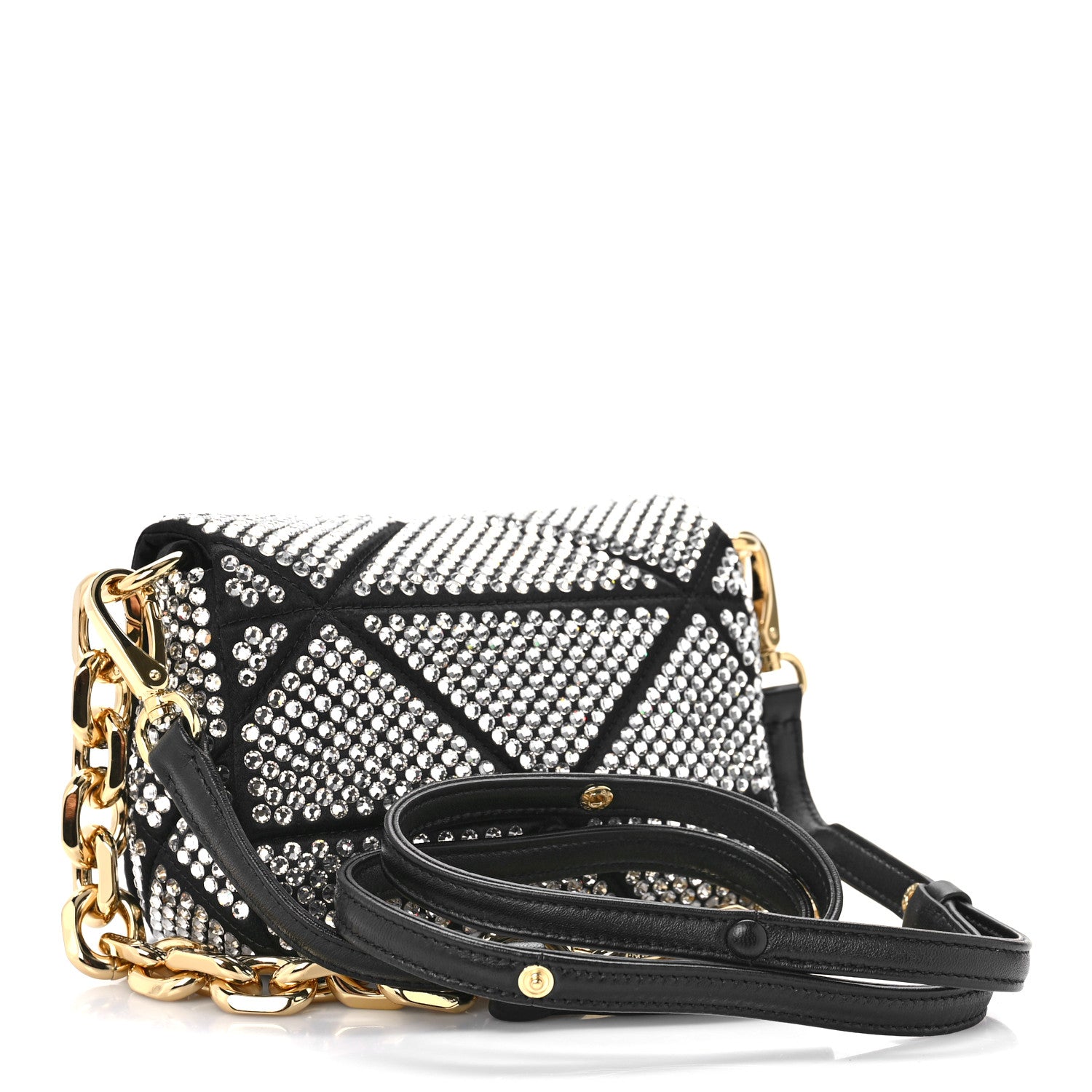Prada Satin Crystal Mini Bag With Chain Black 3 of 8
