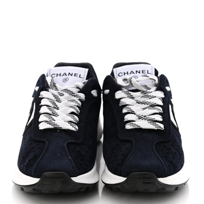 Chanel Suede Perforated Womens CC Sneakers 35.5 Black White 2 of 9
