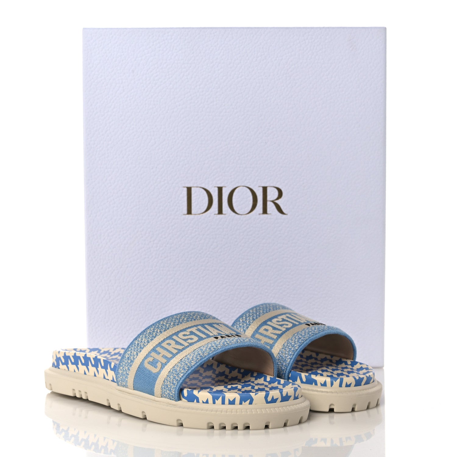 Christian Dior Micro PDP Cotton Houndstooth Embroidered Dway 10mm Slide Sandals 39.5 Cornflower 9 of 9