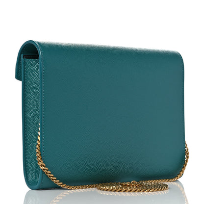 Saint Laurent Grain De Poudre Monogram Cassandra Chain Wallet Teal 3 of 9