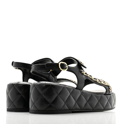 Chanel Lambskin Quilted Chain CC Platform Sandals 37.5 Black 4 of 10