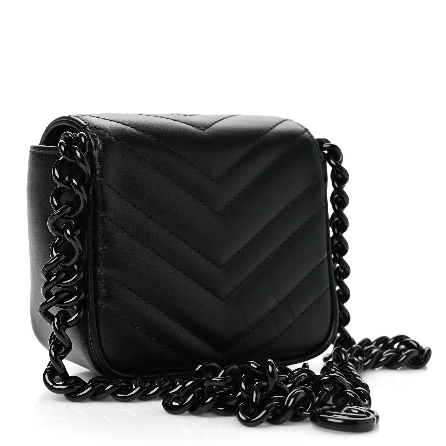 Gucci Calfskin Matelasse Monochrome GG Marmont Chain Mini Belt Bag Black 2 of 10