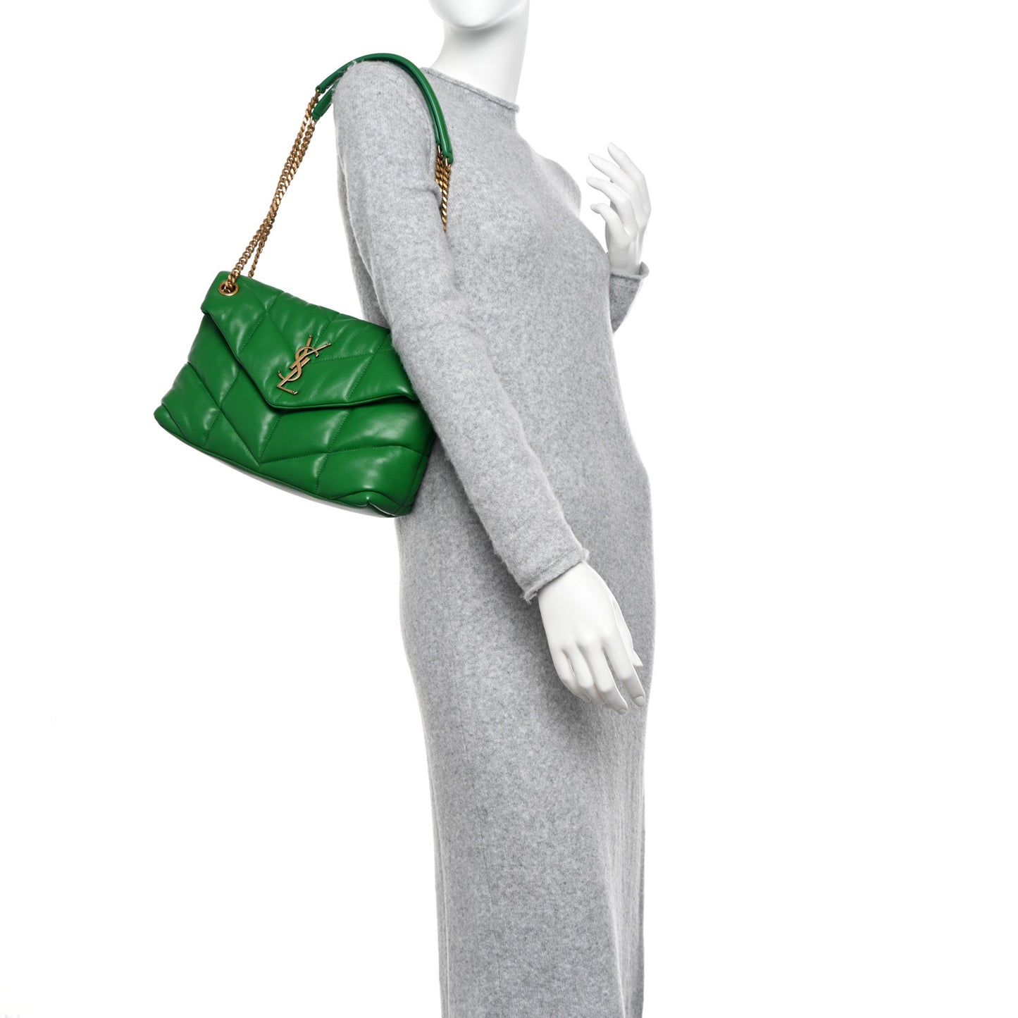 Lambskin Quilted Small Loulou Puffer Monogram Chain Satchel New Vert