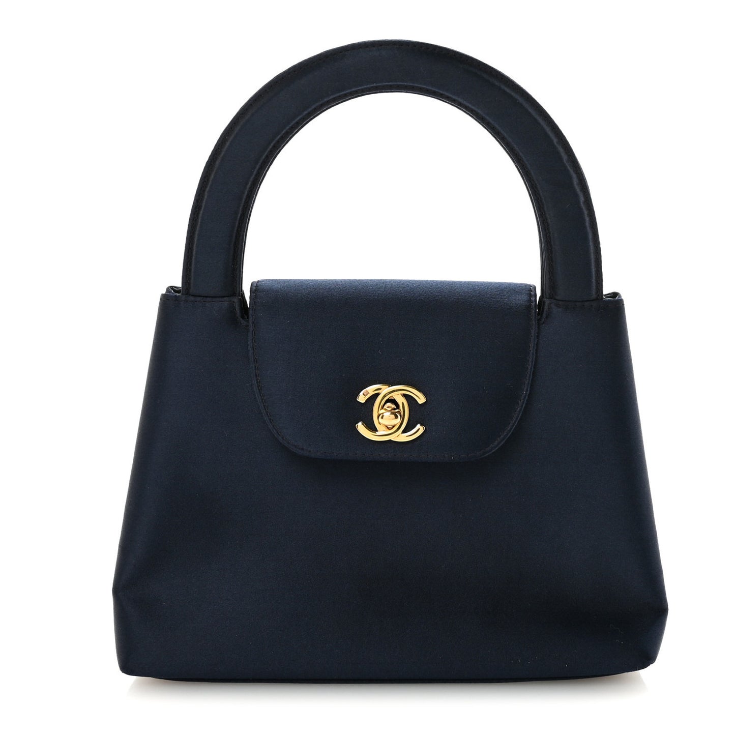 Satin Quilted Small Kelly Flap Bag Navy