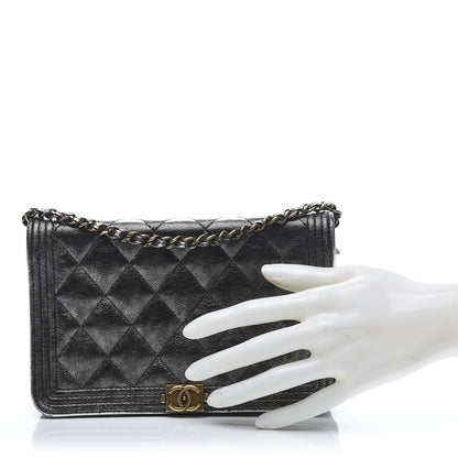 Chanel Metallic Calfskin Quilted Boy Wallet On Chain WOC Charcoal 2 of 12