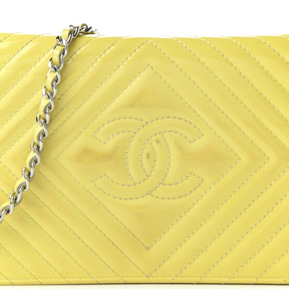 Chanel Patent Quilted Chevron Diamond CC Wallet On Chain WOC 13 of 13