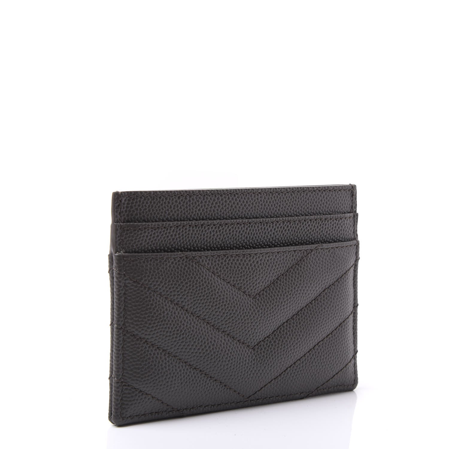 Saint Laurent Grain De Poudre Matelasse Chevron Monogram Credit Card Case Coal 2 of 10