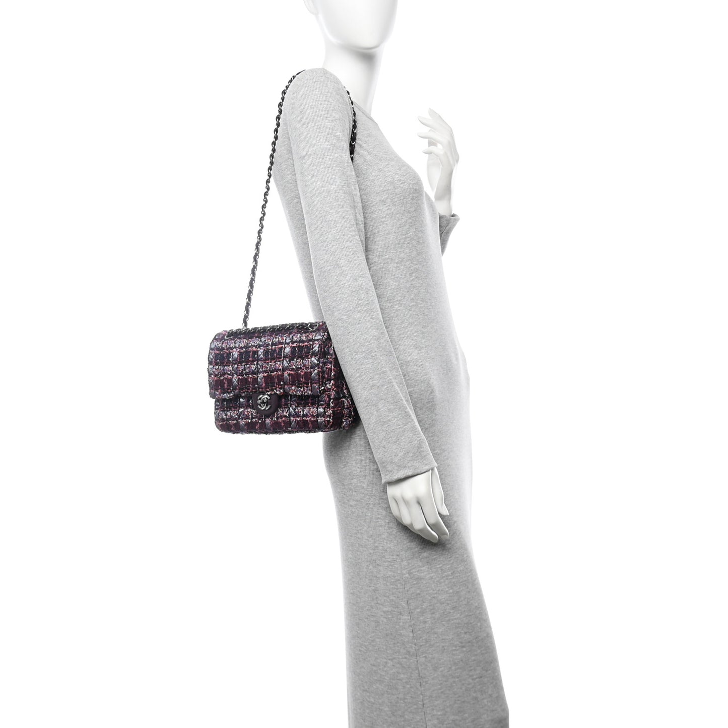 Tweed Quilted Medium Double Flap Dark Purple