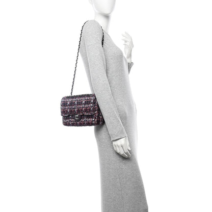 Chanel Tweed Quilted Medium Double Flap Dark Purple 2 of 11