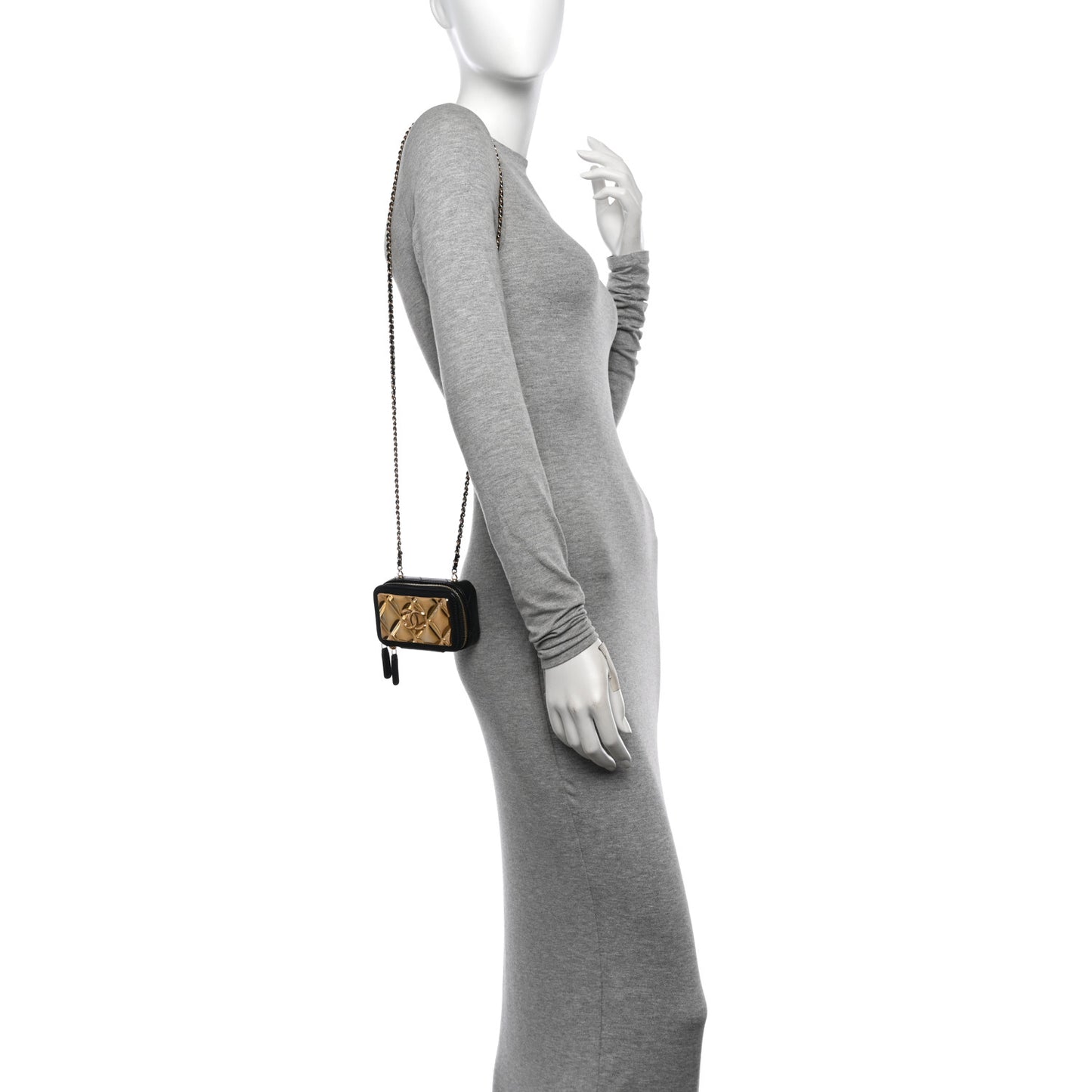 Lambskin Quilted Mini Golden Plate Clutch With Chain Black