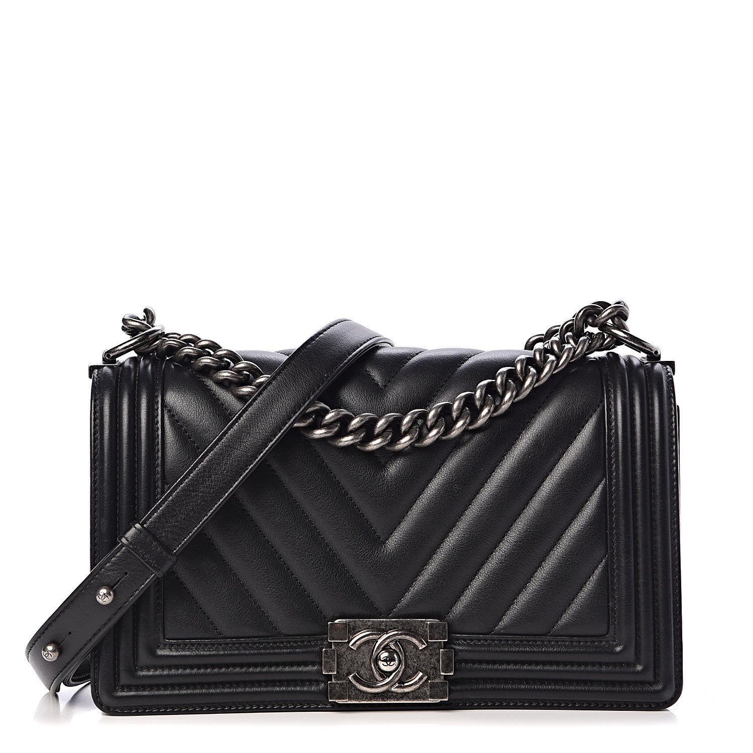 Chanel Calfskin Chevron Quilted Medium Boy Flap Black 1 of 16