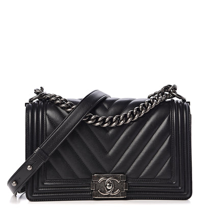 Chanel Calfskin Chevron Quilted Medium Boy Flap Black 1 of 16