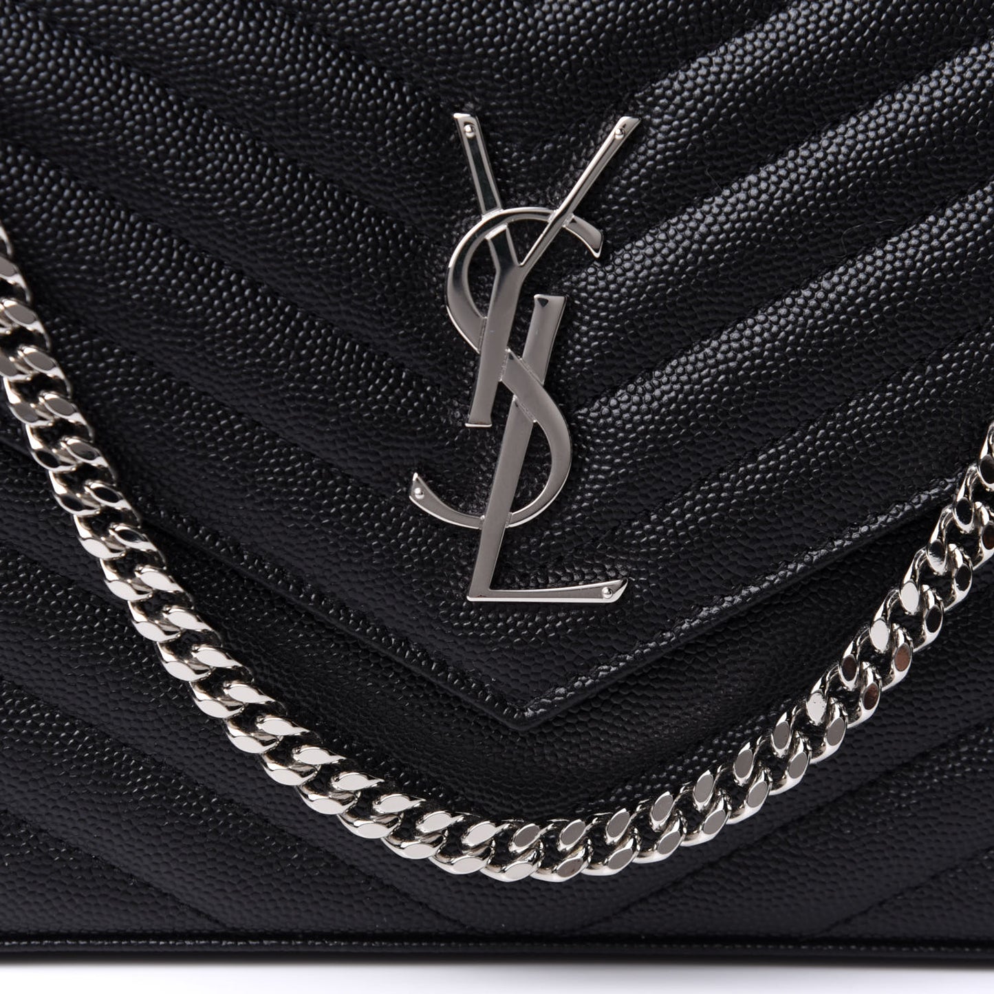 Grain De Poudre Matelasse Chevron Monogram Chain Wallet Black