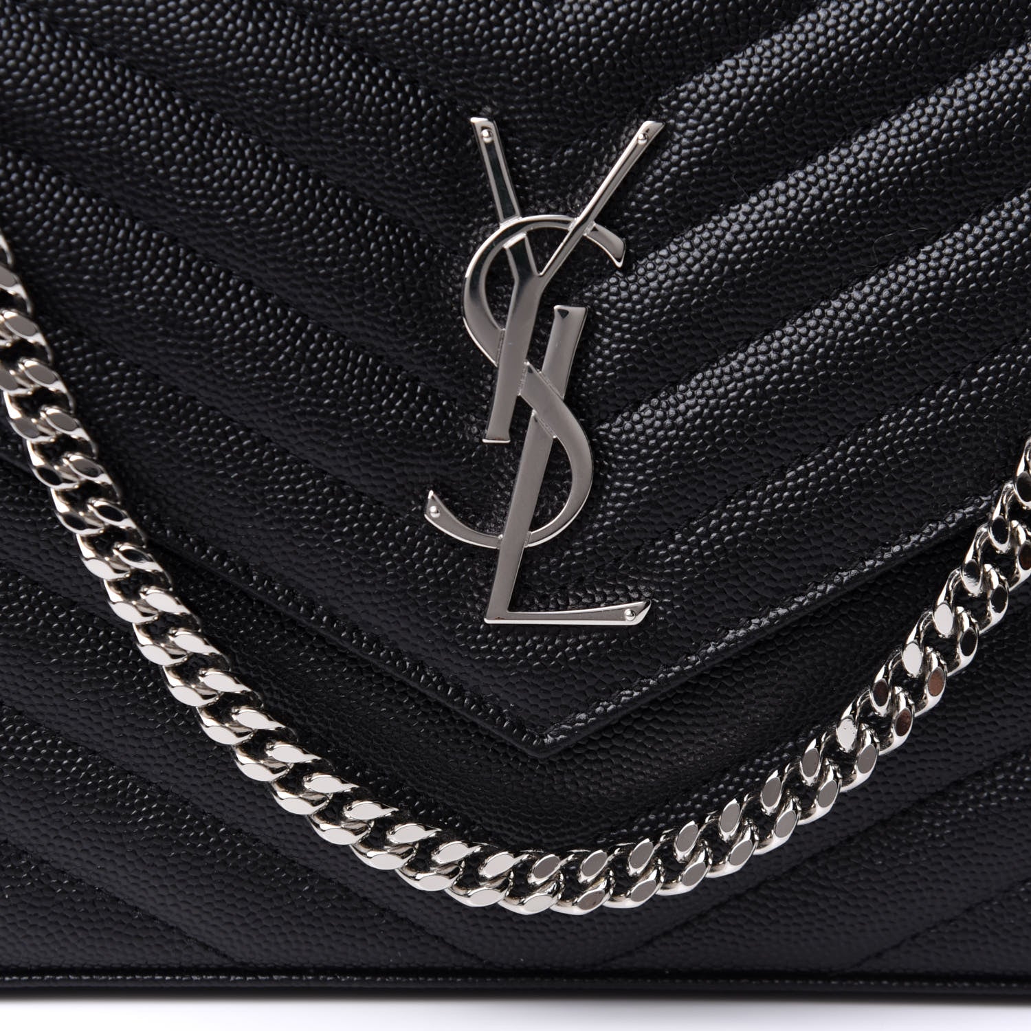Saint Laurent Grain De Poudre Matelasse Chevron Monogram Chain Wallet Black 7 of 10