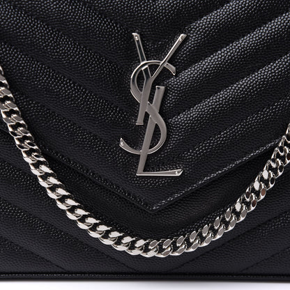 Saint Laurent Grain De Poudre Matelasse Chevron Monogram Chain Wallet Black 7 of 10