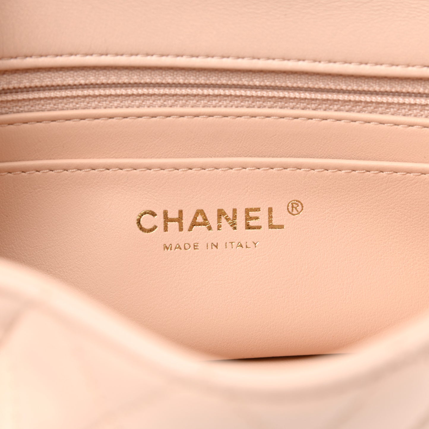 Lambskin Quilted Mini Pearl Crush Rectangular Flap Light Beige