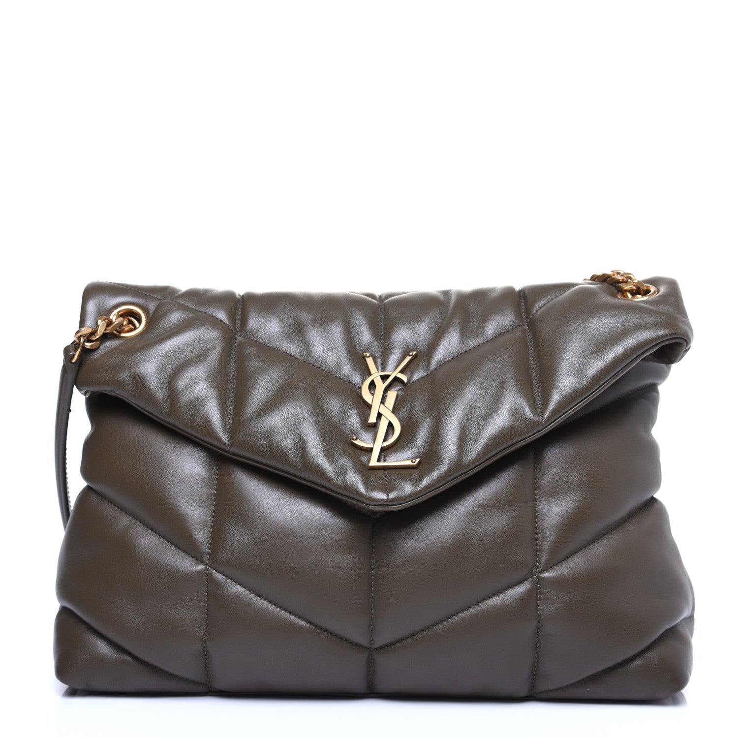 Saint Laurent Lambskin Quilted Medium Loulou Puffer Monogram Chain Satchel Seaweed 1 of 12