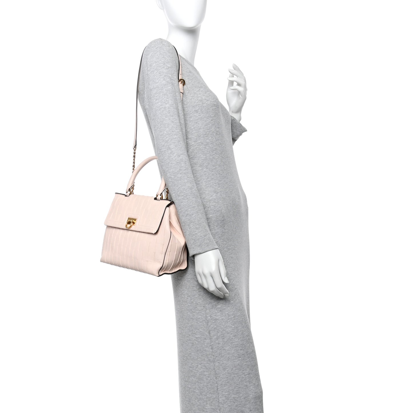 Calfskin Trifolio Pinktuck Top Handle Bag Pink Lemonade